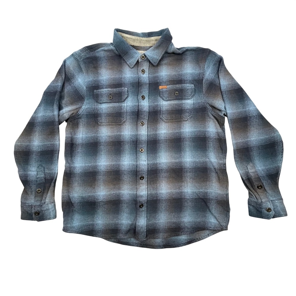 Orvis Blue Plaid Flannel Button Down Corduroy Trim Shirt Mens XL